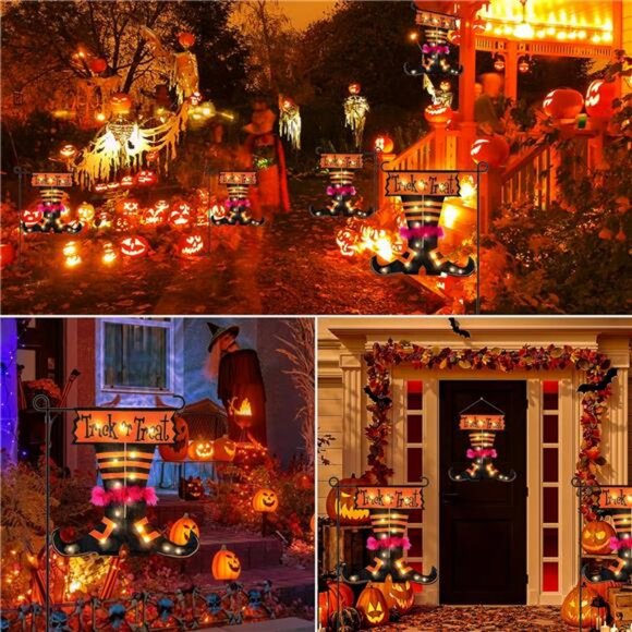 Halloween Trick Or Treat Garden Flag Solar Light w/o Flag Pole 16 Warm White LED - Picture 7 of 8